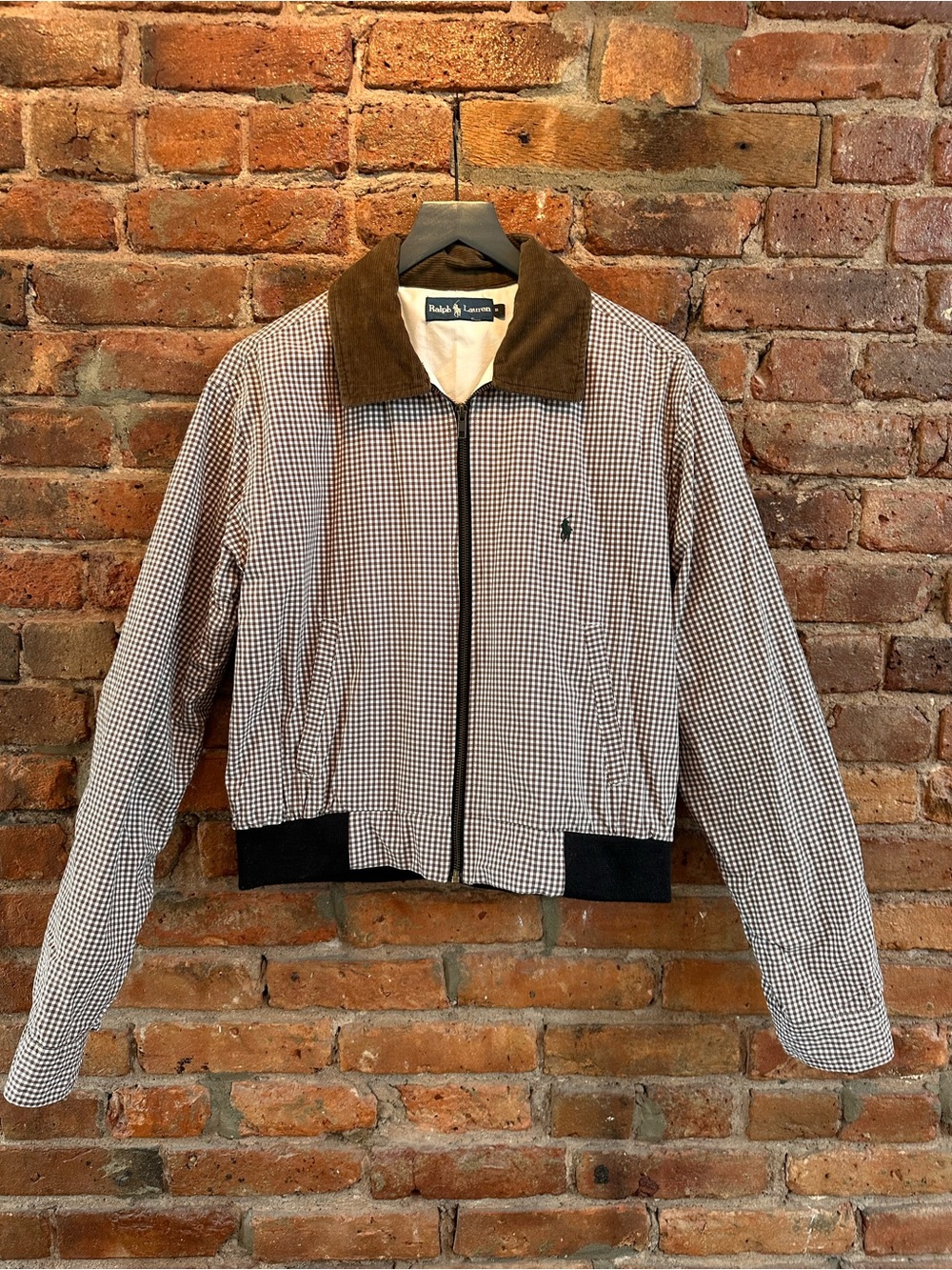 Reworked Ralph Lauren Brown Corduroy Collar Check Zip Jacket Brown/white